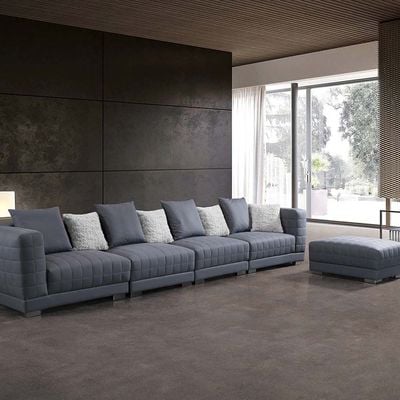 Calgary 4-Seater Fabric Sofa with Stool - Grey - With 5-Year Warranty